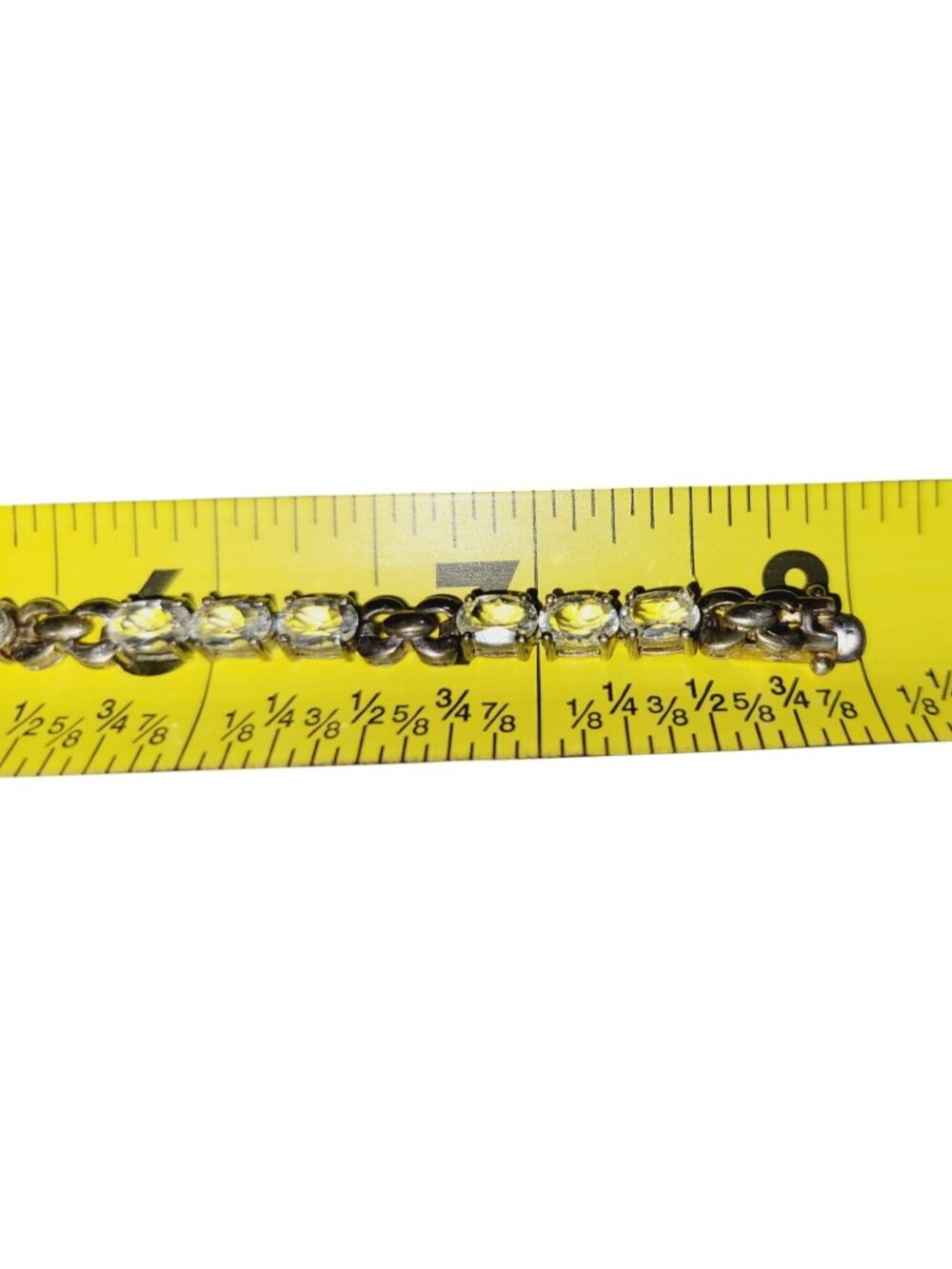 Vintage Oval CZ Diamonds Gold Over Sterling Silver Tennis Bracelet 8" Gold Tone - Picture 11 of 11
